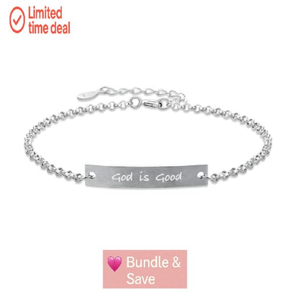 Sterling Silver God Is Good Engraved Cuff Bracelet Adjustable Faith Jewelry - Picture 2 of 8